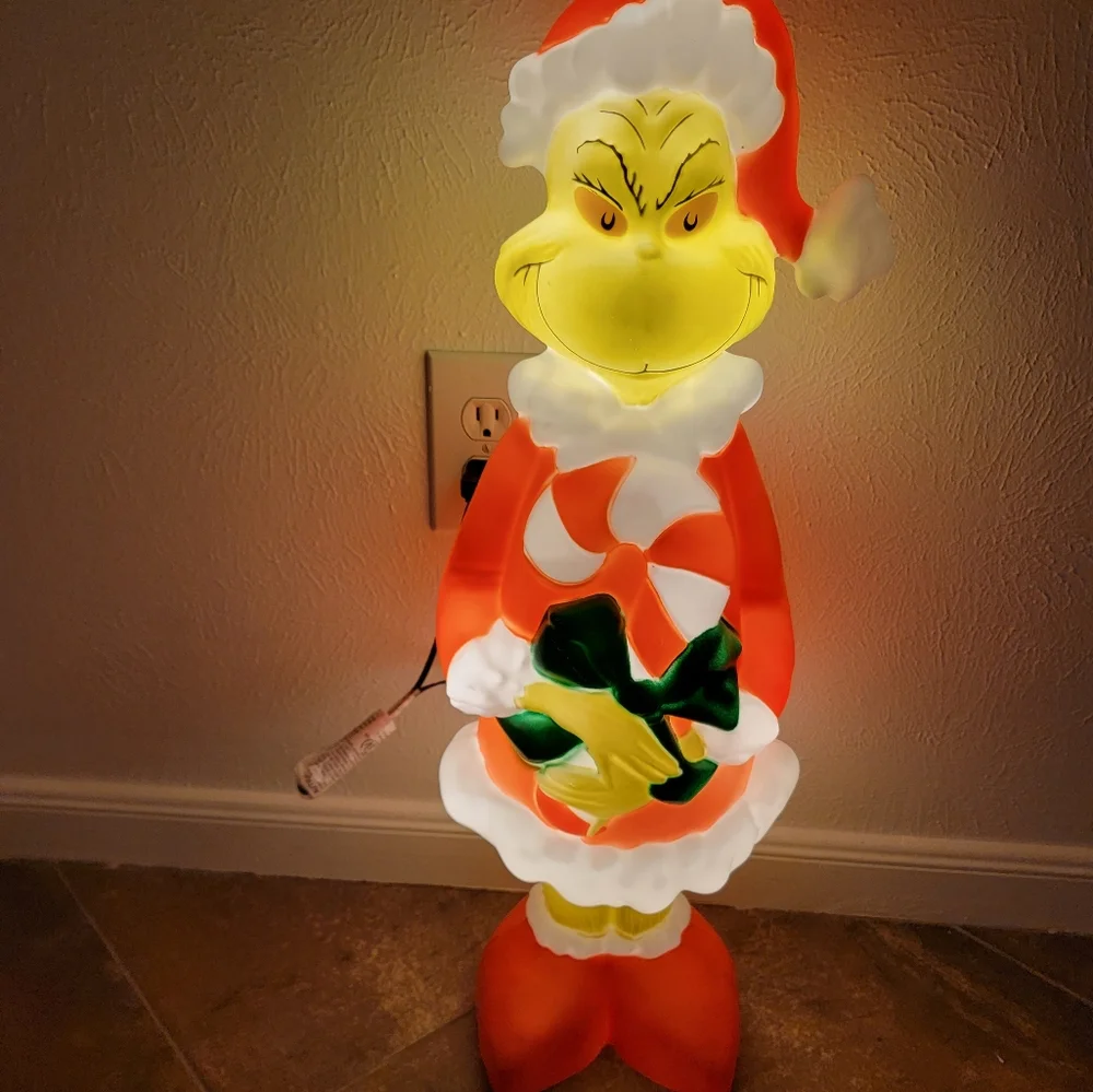 NEW Grinch Santa Indoor Outdoor Blow Mold Christmas Decor Lighted 24" Tall - Picture 2 of 4